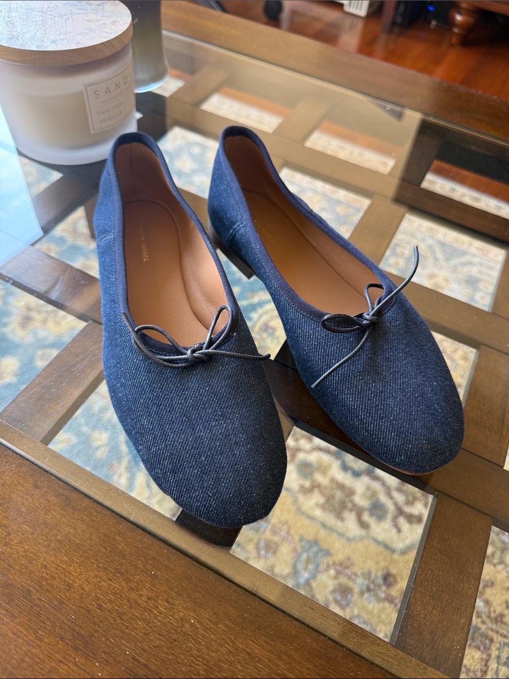Mansur Gavriel Navy Denim Ballet Flats with Bow